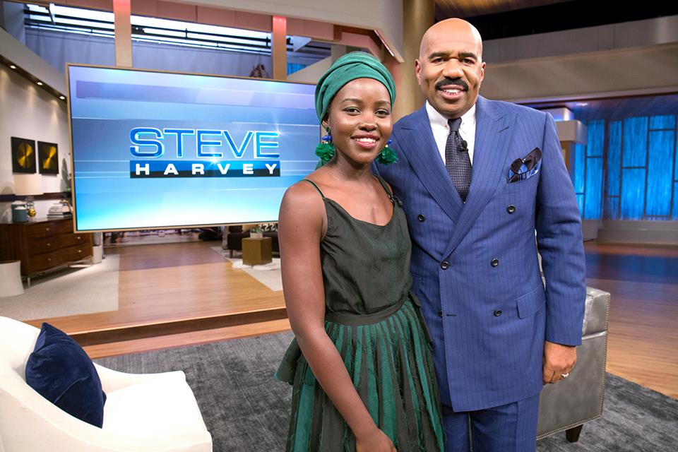 Lupita promoting the Queen of Katwe movie on The Steve Harvey show. 