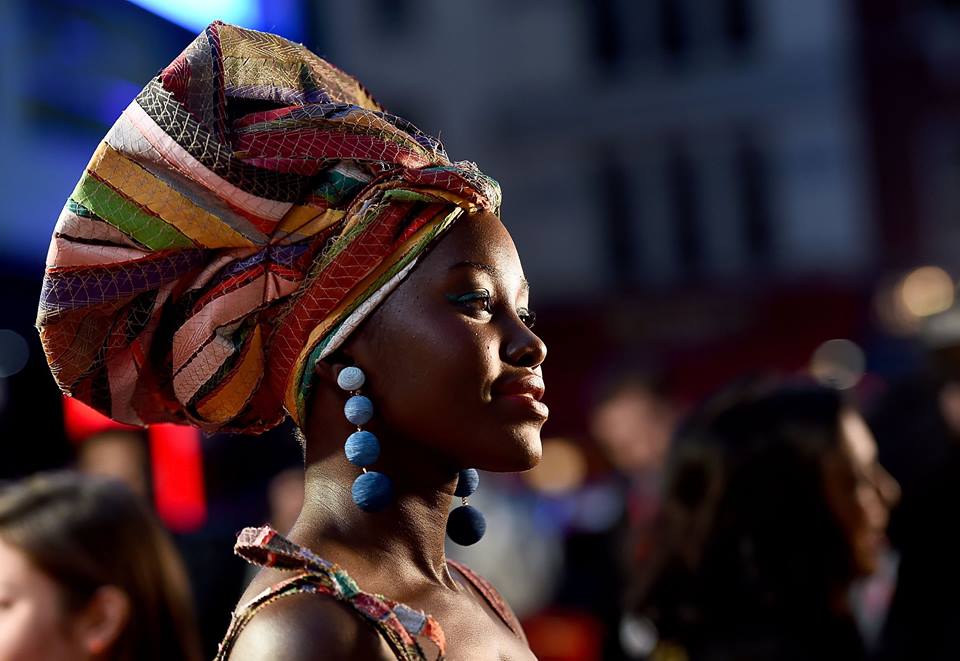 Lupita's head wrap at the London premiere of Queen of Katwe. 