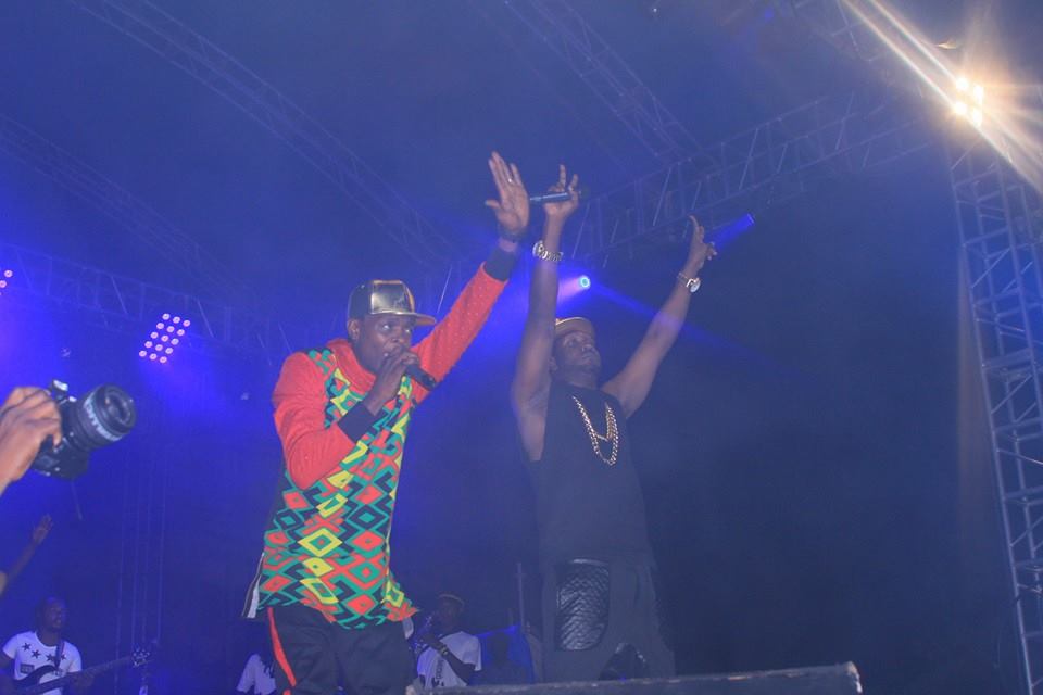 Bebe Cool and Chameleone on stage. 