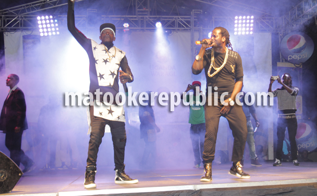 Chameleone and Bebe Cool on stage at the Sheraton Gardens.