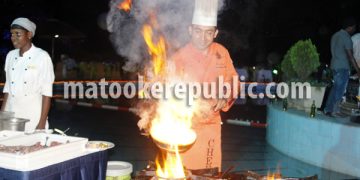A chef prepares a Mongolian dish. He was a marvel to watch, with his flame theatrics.