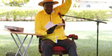 Museveni addresses the press in Arua.