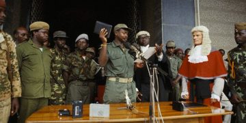 29 Jan 1986, Kampala, Uganda --- Yoweri Museveni has seized power. He commanded the National Resistance Army (NRA) in a rebellion against President Milton Obote and the military regime that succeeded him. He finally captured the capital city, Kampala, in January 1986.