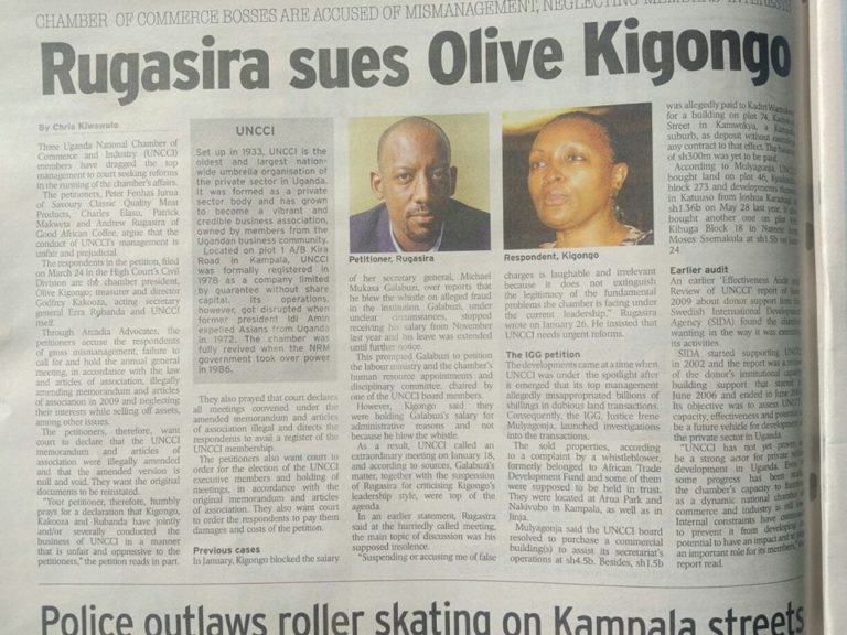 Rugasira, Olive Kigongo lock horns over Uganda National Chamber of ...