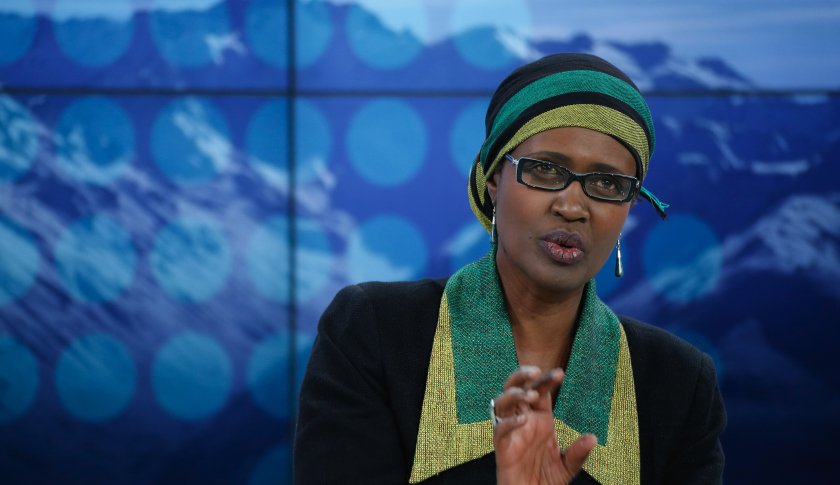 Winnie Byanyima, executive director of Oxfam International, gestures as she speaks during a session on day three of the World Economic Forum (WEF) in Davos, Switzerland, on Friday, Jan. 23, 2015. World leaders, influential executives, bankers and policy makers attend the 45th annual meeting of the World Economic Forum in Davos from Jan. 21-24. Photographer: Jason Alden/Bloomberg via Getty Images