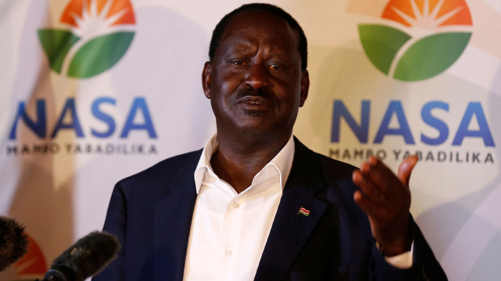 Kenyan opposition leader Raila Odinga, the presidential candidate of the National Super Alliance (NASA) coalition, address a news conference on the concluded presidential election in Nairobi, Kenya, August 9, 2017. REUTERS/Thomas Mukoya - RTS1AYOT