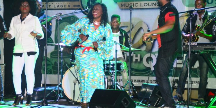 Reacheal Magoola on stage with Qwela Band last night. PHOTOS BY ASIIMWE VINCENT SMOKY/Matooke Republic
