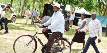 Leading by example: President Museveni on a bike. COURTESY PHOTO.