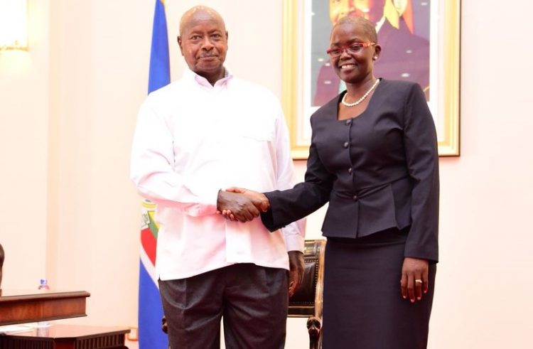 Justice Jane Francis Abodo with President Museveni.