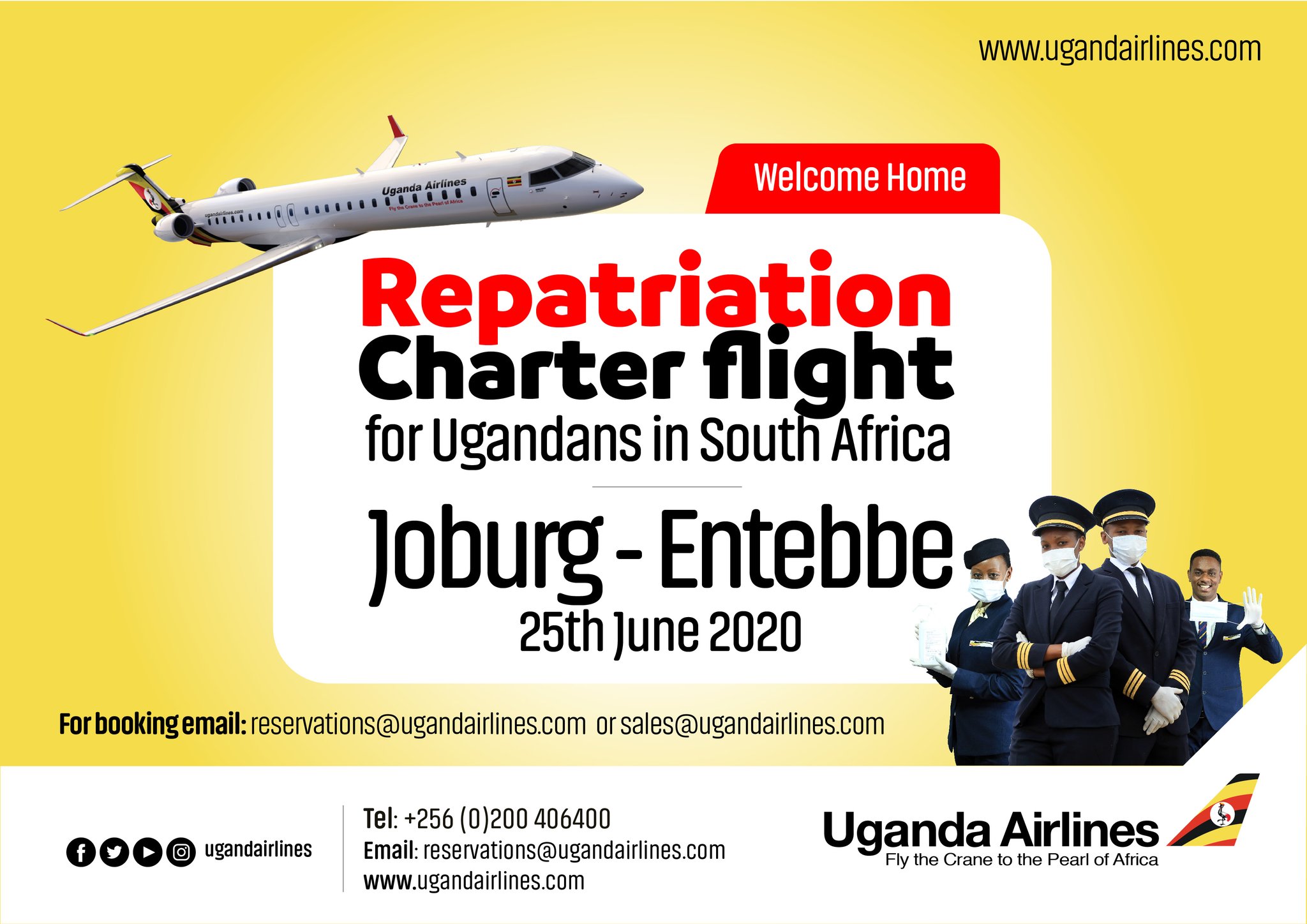 Uganda Airlines to repatriate Ugandans in South Africa who wish to