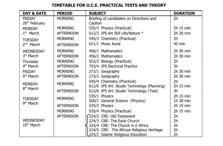 UNEB Releases Official Exam Timetables For PLE, UCE And UACE - Matooke ...