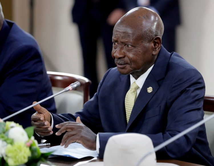 FILE PHOTO: Uganda's President Yoweri Museveni attends a meeting with Russia's President Vladimir Putin on the sidelines of the Russia–Africa Summit in Sochi, Russia October 23, 2019. Sputnik/Mikhail Metzel/Kremlin via REUTERS