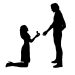 Silhouette of woman on her knees proposes marry man. Illustration graphics icon