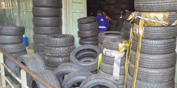 Some of the seized tyres  from downtown in Kampala.