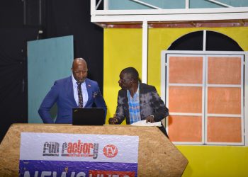 Samson Kasumba and Dickson Zizinga perform at the Fun Factory Big Sunday Anniversay show at Serena Hotel.