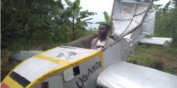 Lubega in his locally made aircraft.