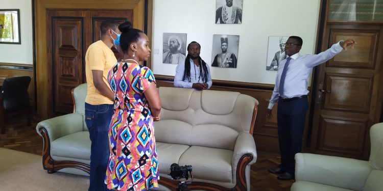Nyati crew after interviewing Buganda Kingdom Prime Minister Charles Peter Mayiga.