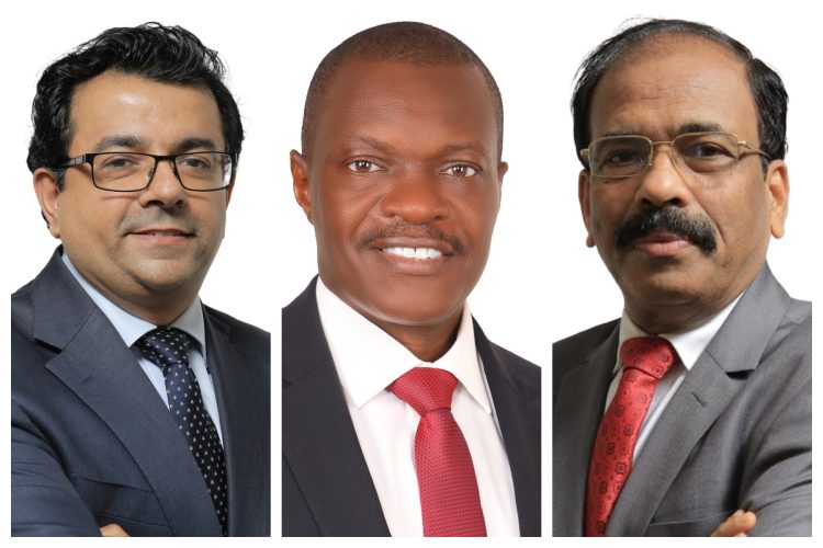 Left-Right: Azim H. A. Kassam, the Chairman, Board Of Directors; Godfrey Sebaana, the new Managing Director/CEO and Varghese Thambi, the outgoing Managing Director/CEO.